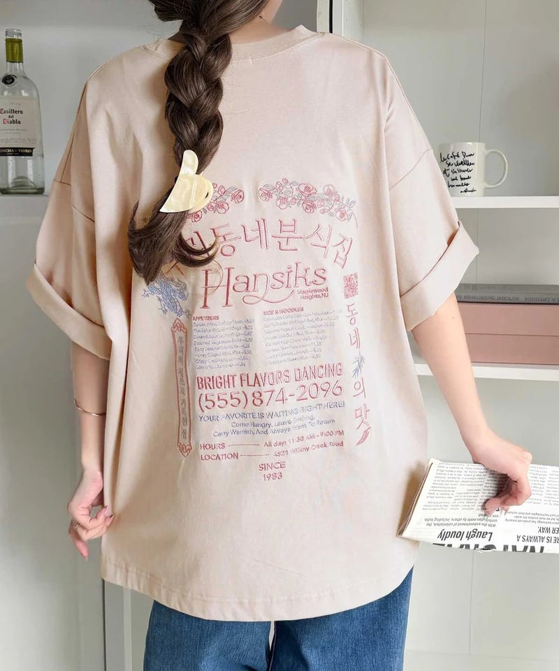 Classical Elf　《JaVaジャバコラボ》綿100%快適素材◎バック刺繍が主役の一枚♪オーバーサイズ ハングル刺繍バックプリントビッグTEE商品画像-32