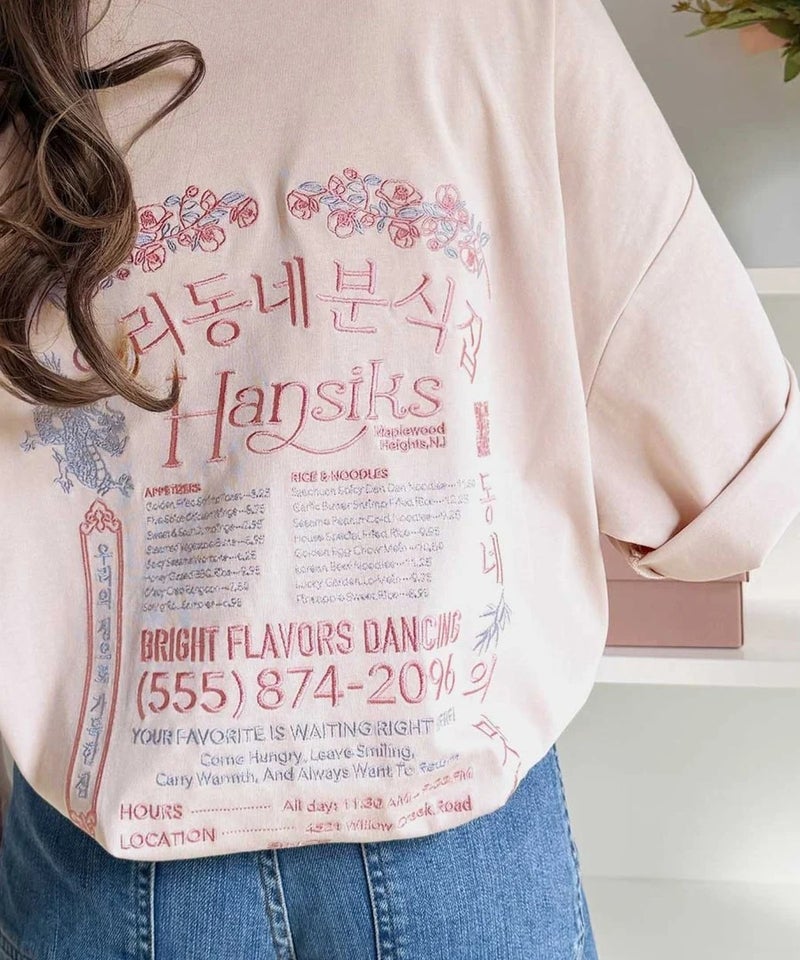 Classical Elf 《JaVaジャバコラボ》綿100%快適素材◎バック刺繍が主役の一枚♪オーバーサイズ ハングル刺繍バックプリントビッグTEE商品画像-34