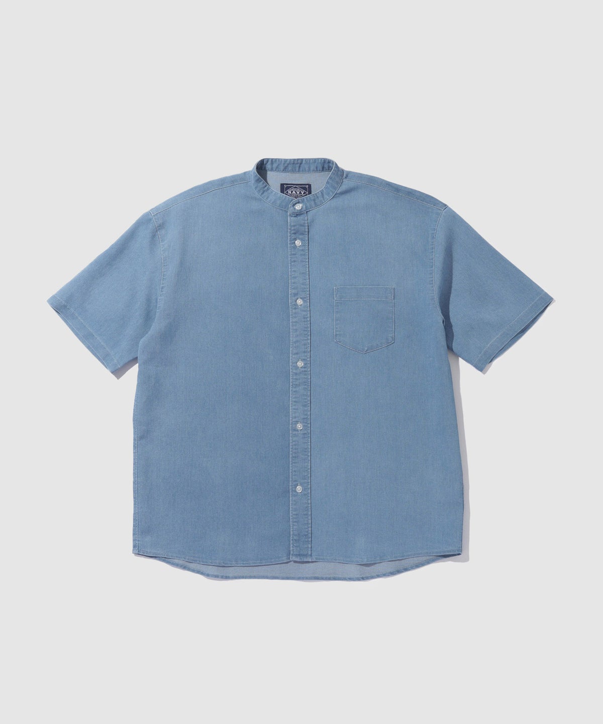 NAVY ブリーズデニム 半袖バンドカラーシャツ メンズ