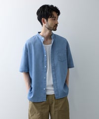 NAVY ブリーズデニム 半袖バンドカラーシャツ メンズ