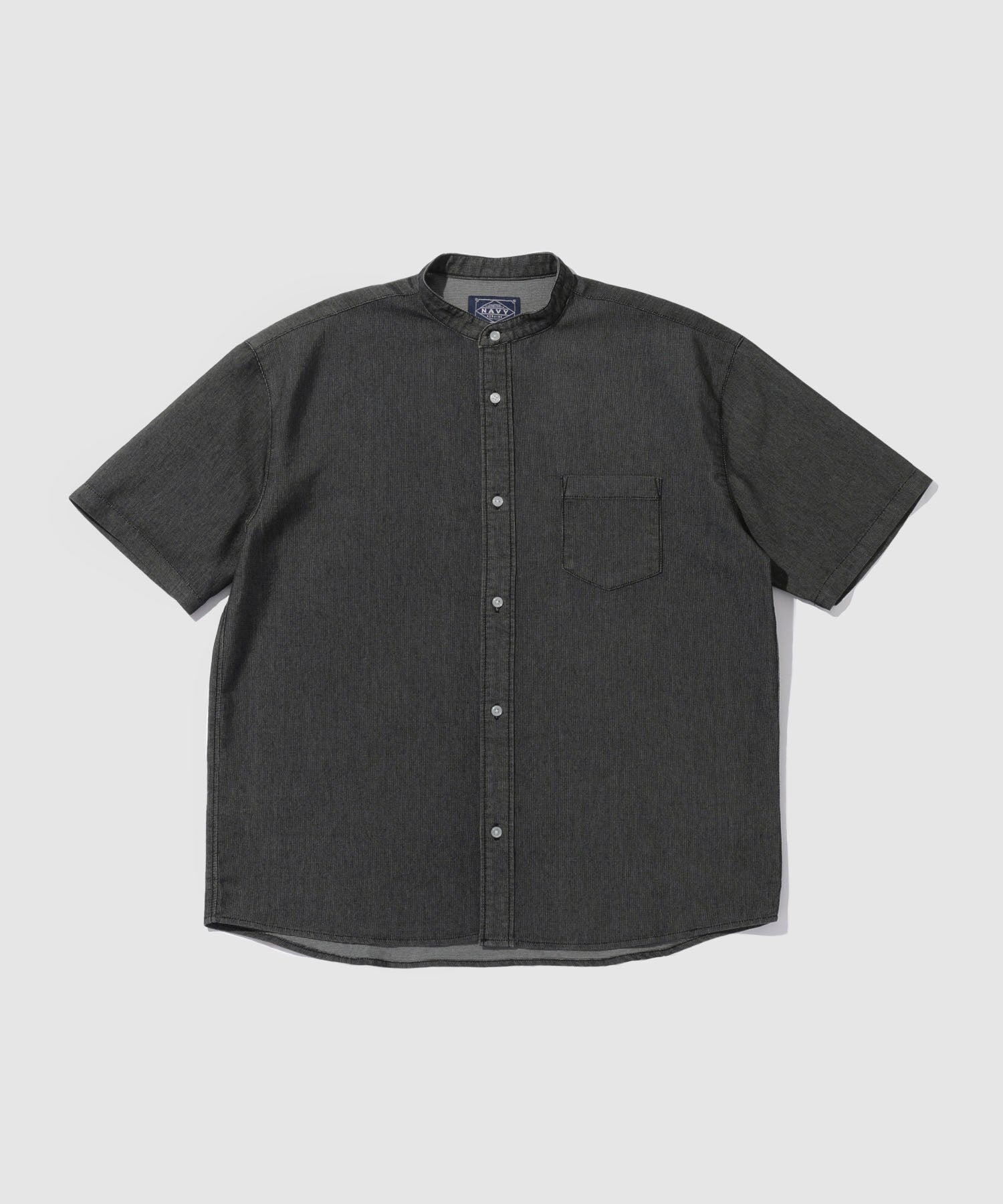 NAVY ブリーズデニム 半袖バンドカラーシャツ メンズ