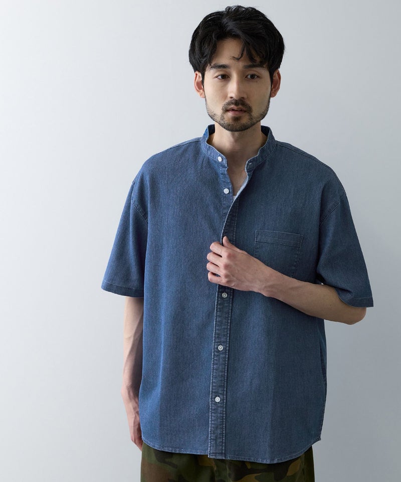 NAVY ブリーズデニム 半袖バンドカラーシャツ メンズ商品画像-4