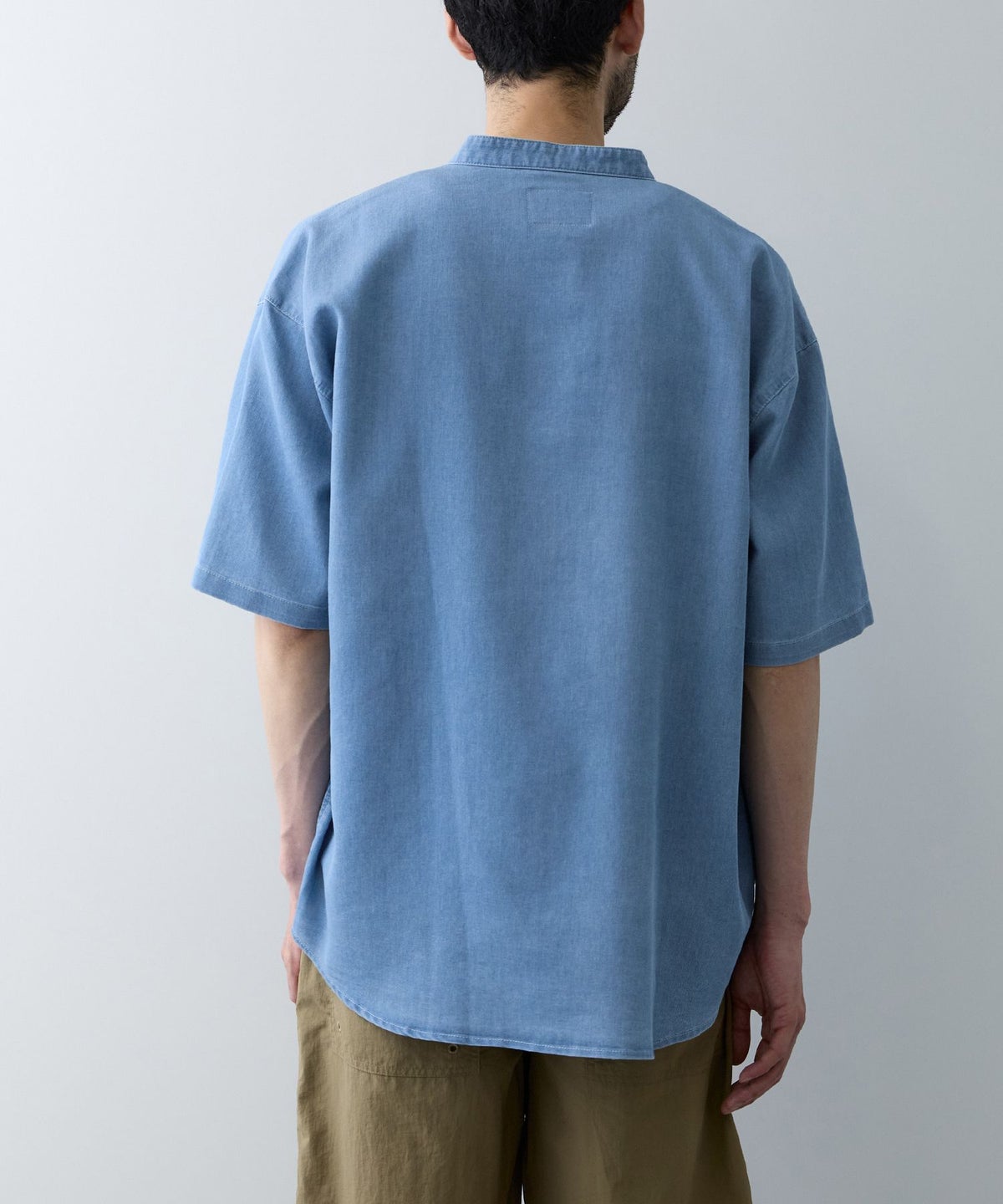 NAVY ブリーズデニム 半袖バンドカラーシャツ メンズ