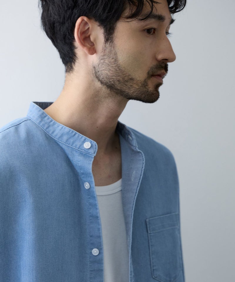 NAVY ブリーズデニム 半袖バンドカラーシャツ メンズ商品画像-8