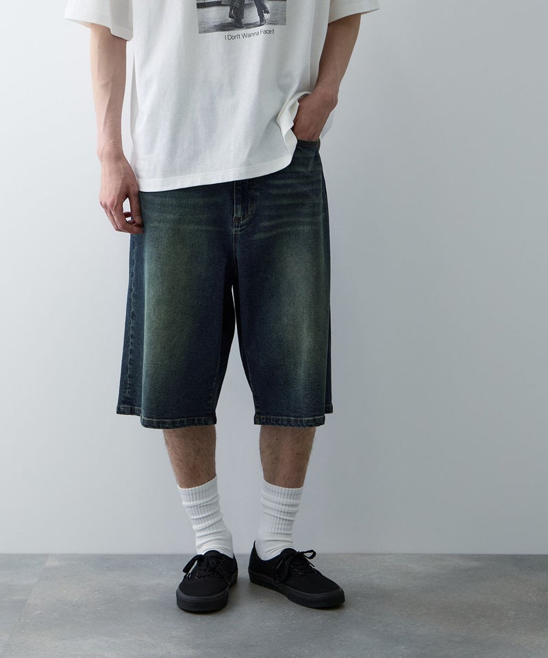 NAVY  毎日はきたくなるデニム「マイデニ」 ストレッチデニム 5ポケット ワイドショートパンツ メンズ商品画像-3