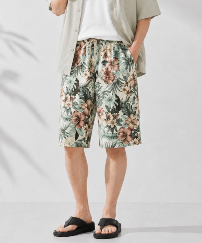 [期間限定価格]NAVY  SARARI ハニカムメッシュ 総柄プリント ショートパンツ メンズ商品画像-5