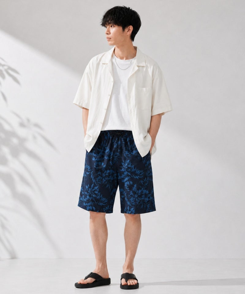 [期間限定価格]NAVY  SARARI ハニカムメッシュ 総柄プリント ショートパンツ メンズ商品画像-9