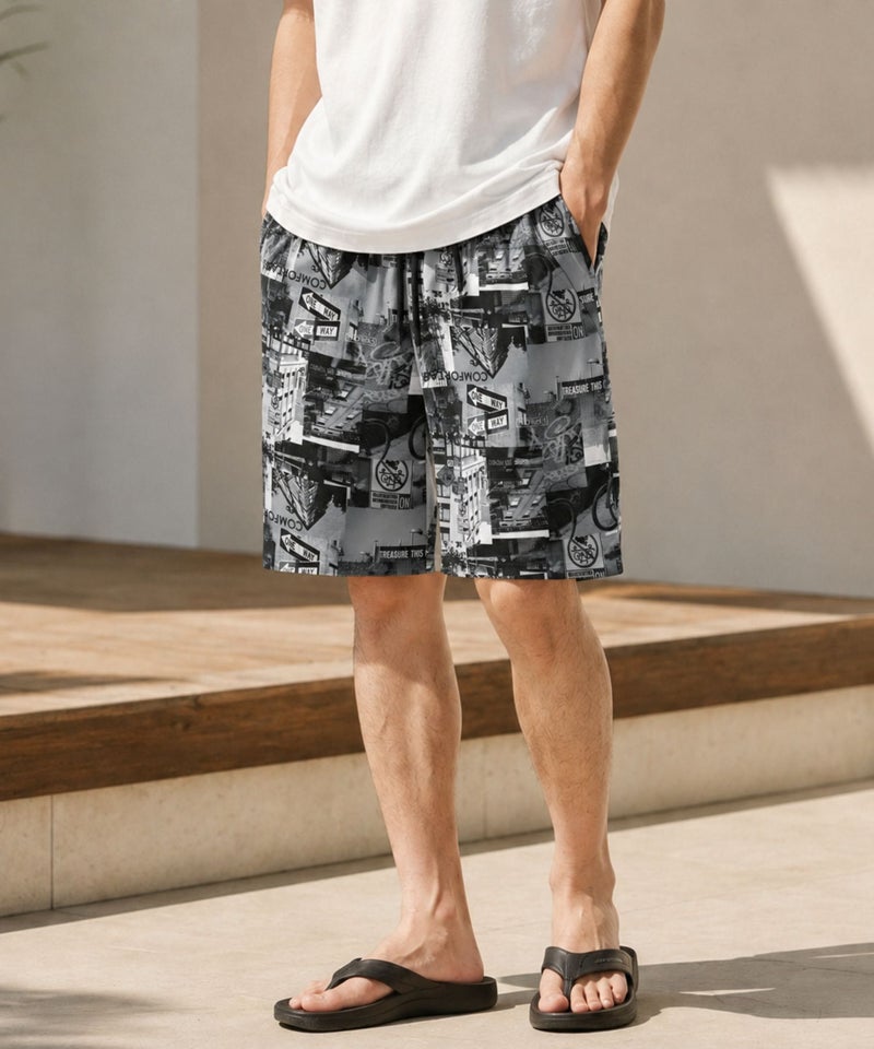 [期間限定価格]NAVY  SARARI ハニカムメッシュ モノトーン総柄 ショートパンツ メンズ商品画像-3
