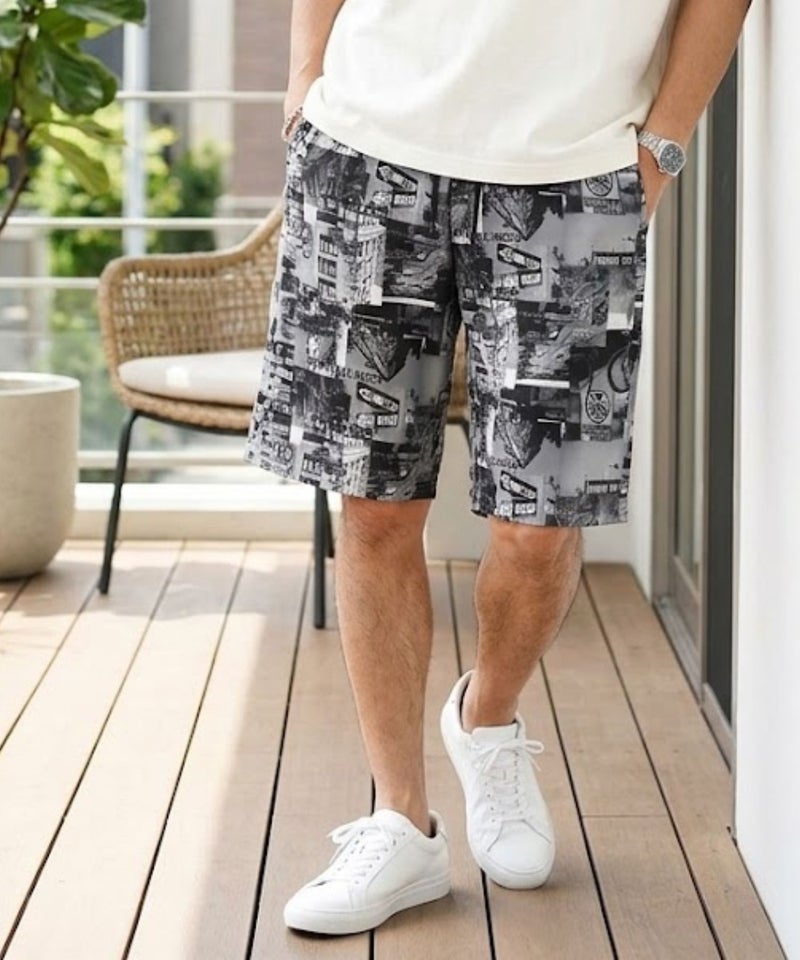 [期間限定価格]NAVY  SARARI ハニカムメッシュ モノトーン総柄 ショートパンツ メンズ商品画像-11