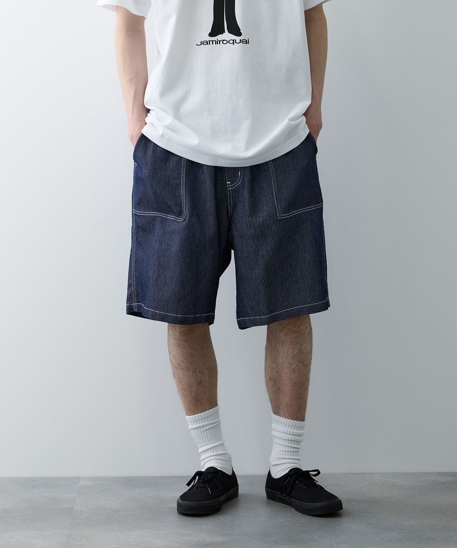 NAVY SARARI ブリーズデニム ベイカーショートパンツ メンズ