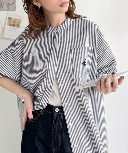 涼やかリネンで、こなれたきちんと感。リネン混バンドカラーダブルポケットシャツ商品画像-13