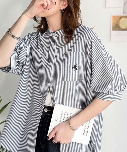 涼やかリネンで、こなれたきちんと感。リネン混バンドカラーダブルポケットシャツ商品画像-14
