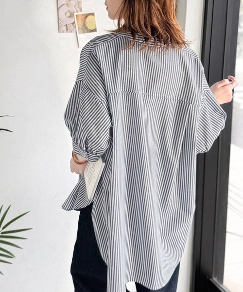 涼やかリネンで、こなれたきちんと感。リネン混バンドカラーダブルポケットシャツ商品画像-17