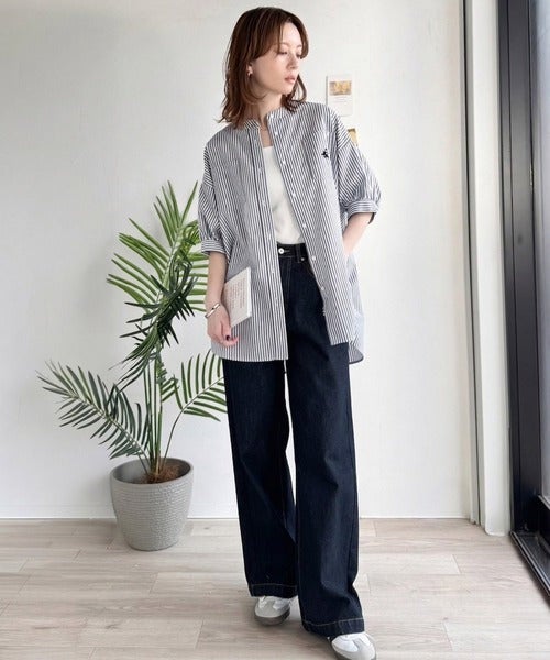 涼やかリネンで、こなれたきちんと感。リネン混バンドカラーダブルポケットシャツ商品画像-25