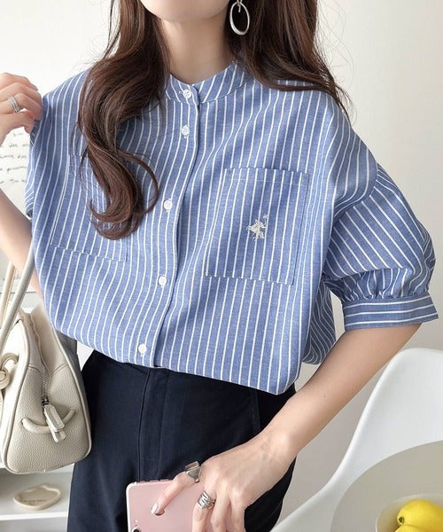 涼やかリネンで、こなれたきちんと感。リネン混バンドカラーダブルポケットシャツ商品画像-29