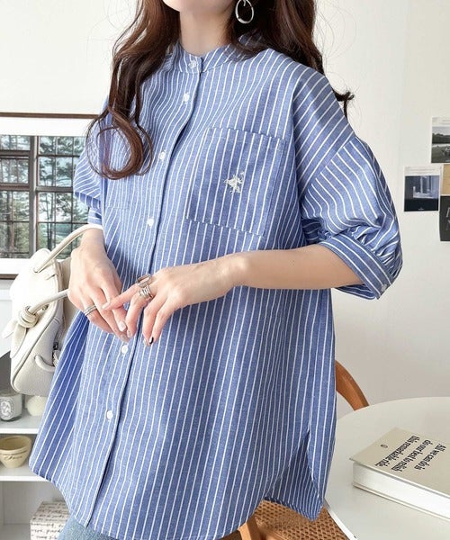涼やかリネンで、こなれたきちんと感。リネン混バンドカラーダブルポケットシャツ商品画像-31
