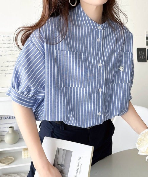 涼やかリネンで、こなれたきちんと感。リネン混バンドカラーダブルポケットシャツ商品画像-32