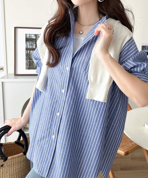 涼やかリネンで、こなれたきちんと感。リネン混バンドカラーダブルポケットシャツ商品画像-33