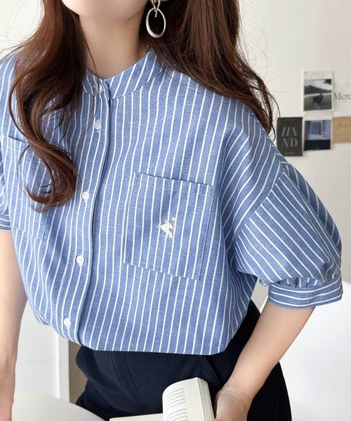 涼やかリネンで、こなれたきちんと感。リネン混バンドカラーダブルポケットシャツ商品画像-34