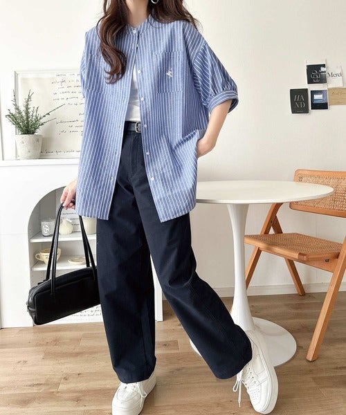 涼やかリネンで、こなれたきちんと感。リネン混バンドカラーダブルポケットシャツ商品画像-36