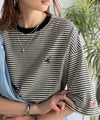 《JaVaジャバコラボ》着回し自在で日常に馴染む♪ 胸刺繍マルチボーダーアソートTシャツ商品サムネイル-4
