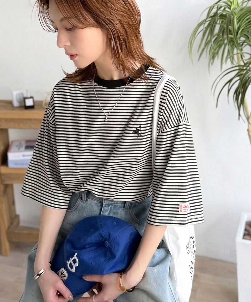 《JaVaジャバコラボ》着回し自在で日常に馴染む♪ 胸刺繍マルチボーダーアソートTシャツ商品画像-6