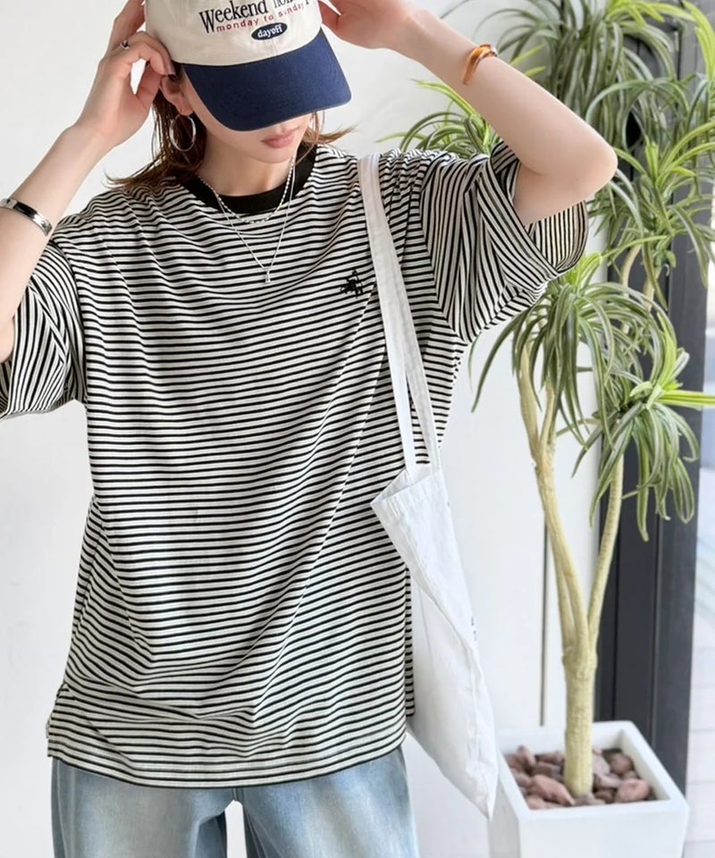 《JaVaジャバコラボ》着回し自在で日常に馴染む♪ 胸刺繍マルチボーダーアソートTシャツ商品画像-9
