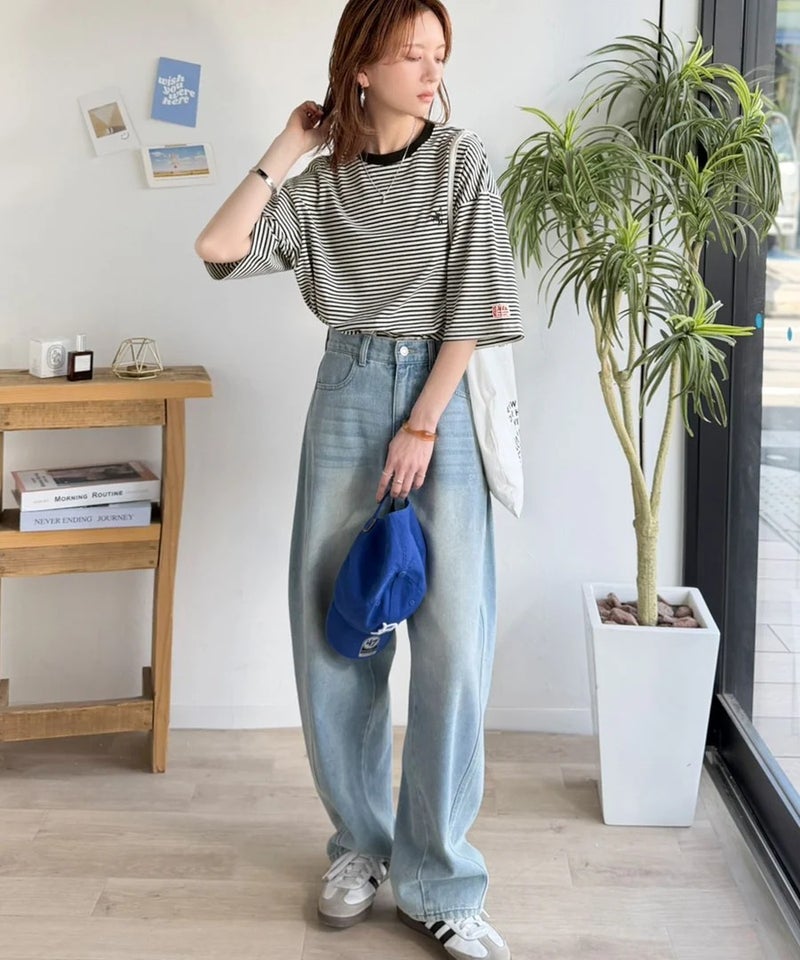 《JaVaジャバコラボ》着回し自在で日常に馴染む♪ 胸刺繍マルチボーダーアソートTシャツ商品画像-10