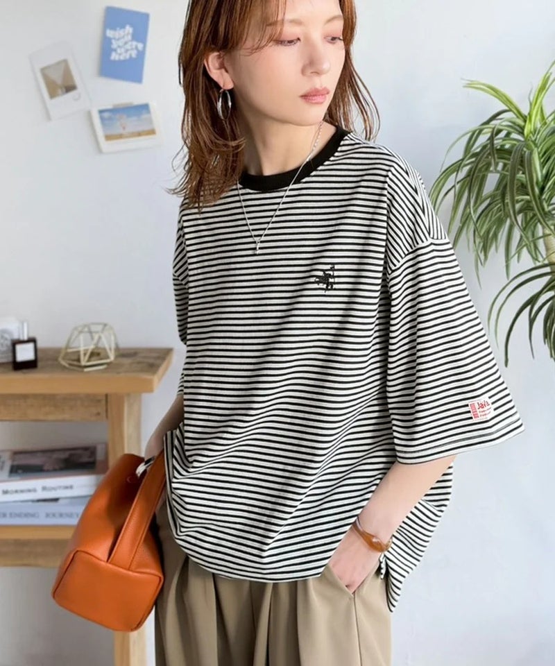 《JaVaジャバコラボ》着回し自在で日常に馴染む♪ 胸刺繍マルチボーダーアソートTシャツ商品画像-11
