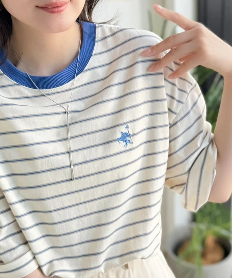《JaVaジャバコラボ》着回し自在で日常に馴染む♪ 胸刺繍マルチボーダーアソートTシャツ商品画像-22
