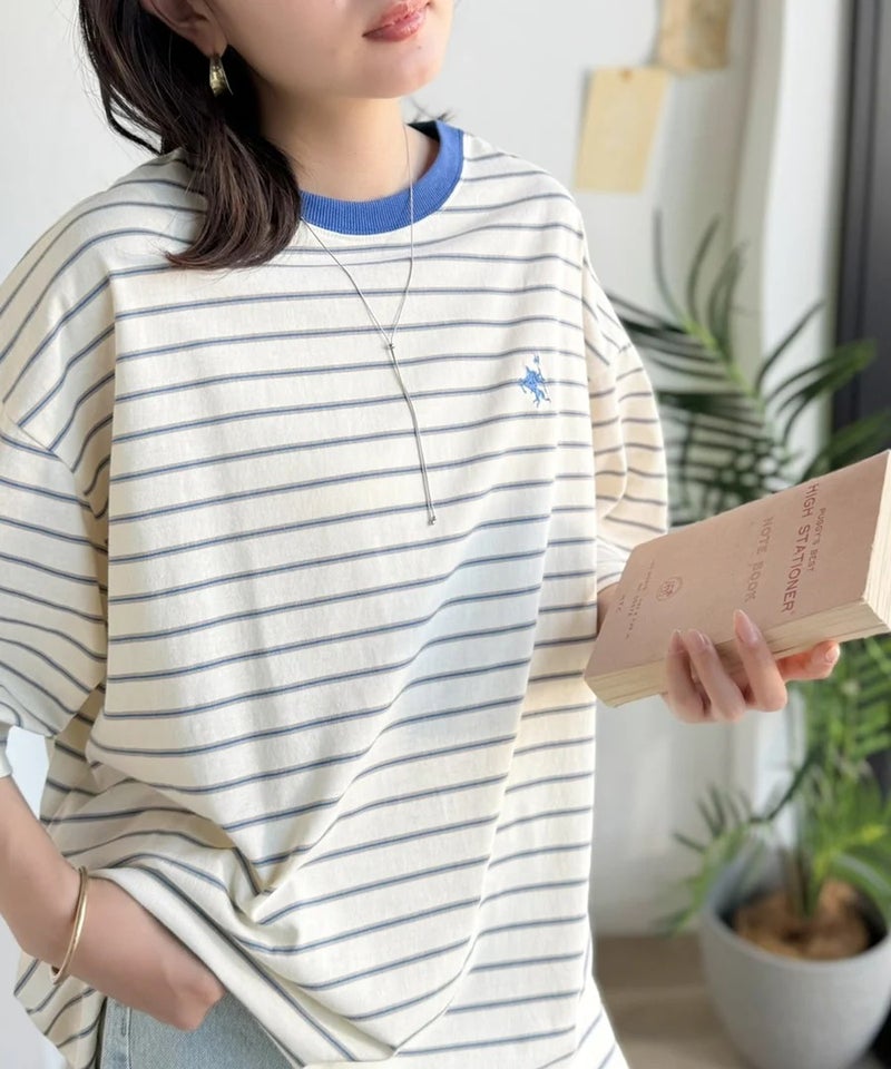 《JaVaジャバコラボ》着回し自在で日常に馴染む♪ 胸刺繍マルチボーダーアソートTシャツ商品画像-24