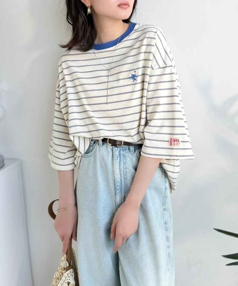 《JaVaジャバコラボ》着回し自在で日常に馴染む♪ 胸刺繍マルチボーダーアソートTシャツ商品画像-25