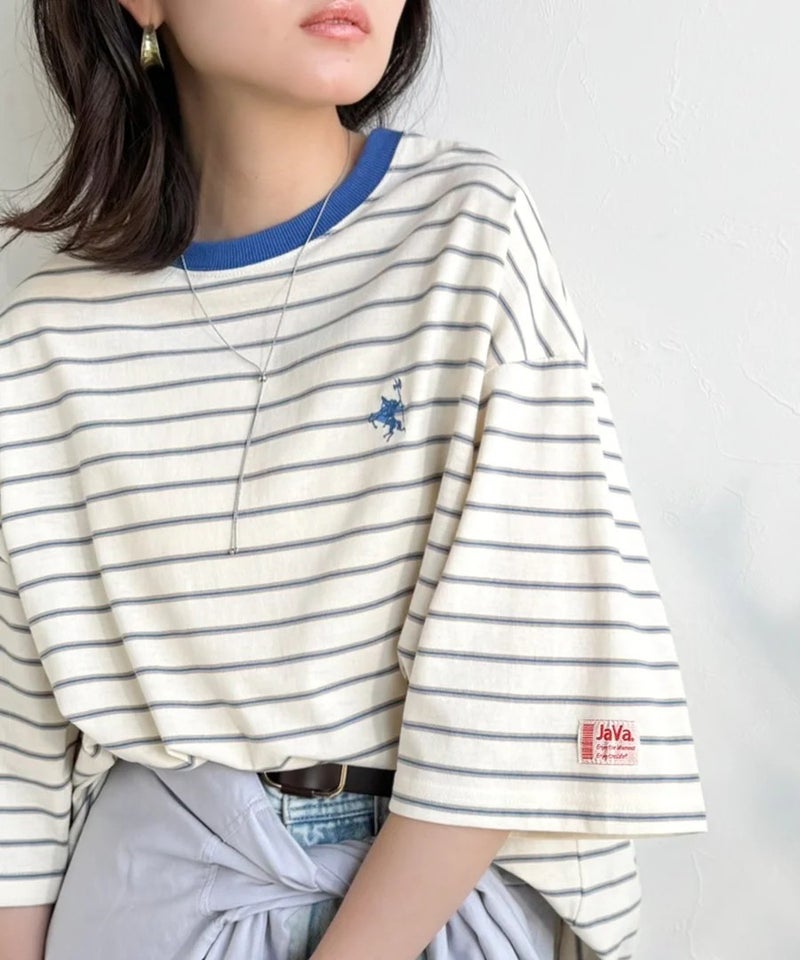 《JaVaジャバコラボ》着回し自在で日常に馴染む♪ 胸刺繍マルチボーダーアソートTシャツ商品画像-26