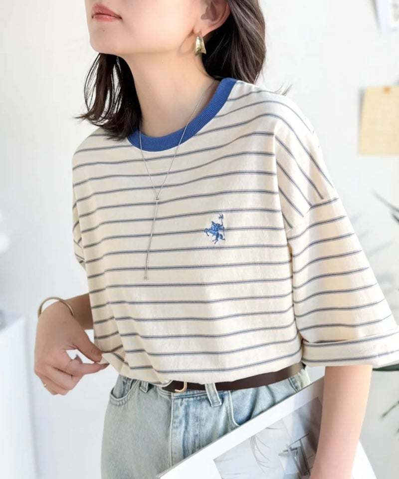《JaVaジャバコラボ》着回し自在で日常に馴染む♪ 胸刺繍マルチボーダーアソートTシャツ商品画像-27