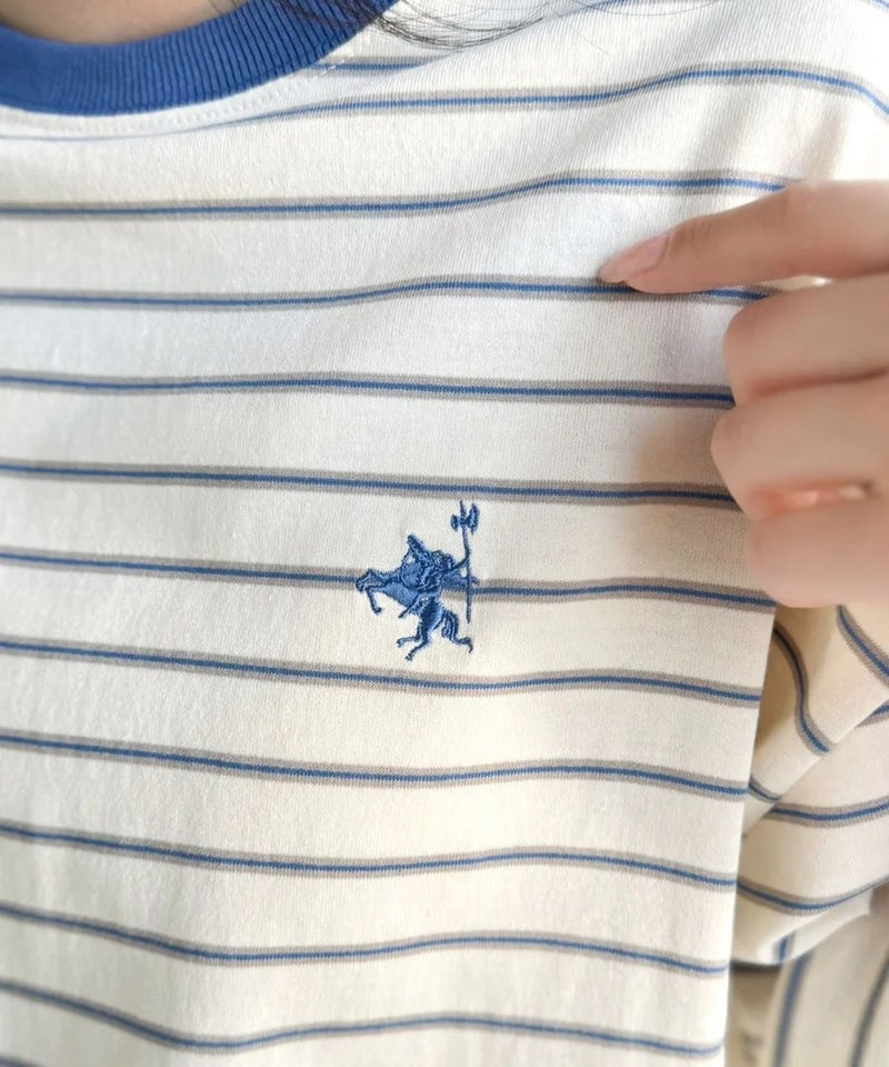 《JaVaジャバコラボ》着回し自在で日常に馴染む♪ 胸刺繍マルチボーダーアソートTシャツ商品画像-32