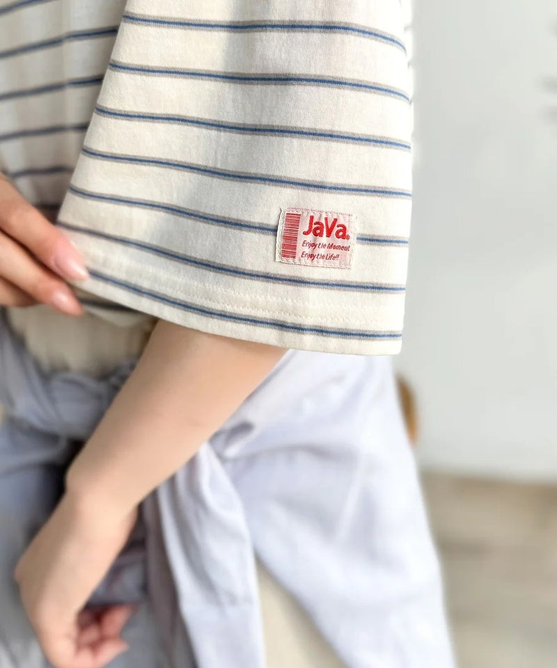 《JaVaジャバコラボ》着回し自在で日常に馴染む♪ 胸刺繍マルチボーダーアソートTシャツ商品画像-34