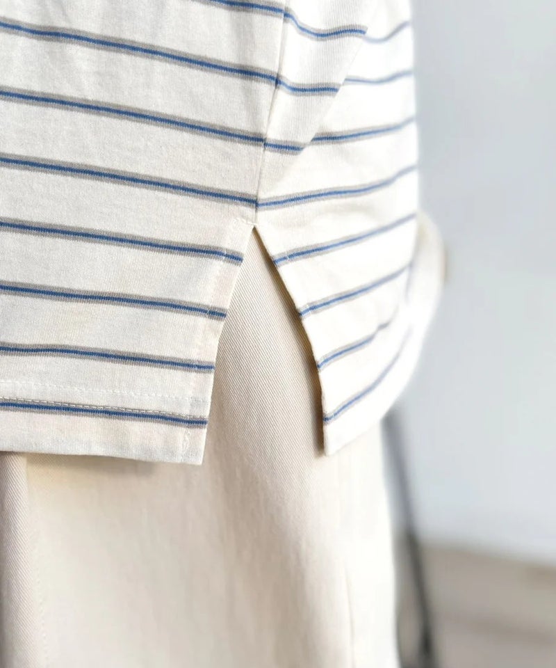 《JaVaジャバコラボ》着回し自在で日常に馴染む♪ 胸刺繍マルチボーダーアソートTシャツ商品画像-35