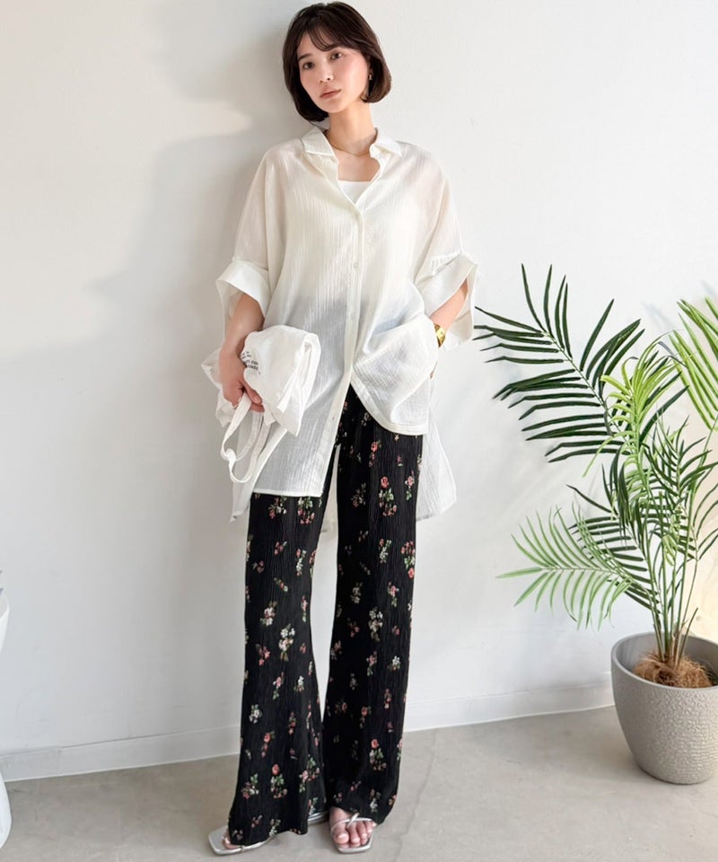 さらりとした楊柳プリーツ。ウエストゴムでストレスフリーな穿き心地。総柄楊柳プリーツパンツ商品画像-10
