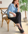 さらりとした楊柳プリーツ。ウエストゴムでストレスフリーな穿き心地。総柄楊柳プリーツパンツ商品サムネイル-18
