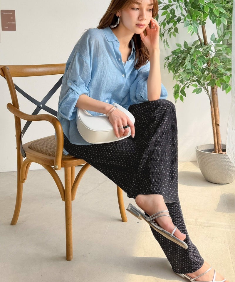 さらりとした楊柳プリーツ。ウエストゴムでストレスフリーな穿き心地。総柄楊柳プリーツパンツ商品画像-18
