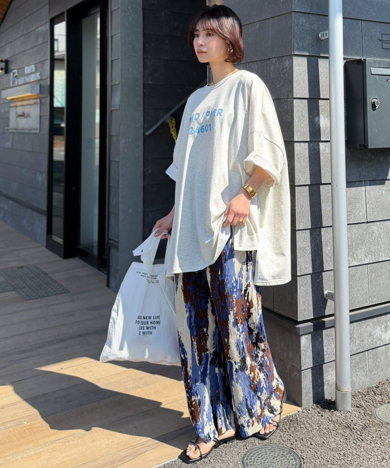 さらりとした楊柳プリーツ。ウエストゴムでストレスフリーな穿き心地。総柄楊柳プリーツパンツ商品画像-38