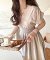 Classical Elf 大人の抜け感エレガント。シアーストライプ素材ウエストシャーリングVネックロングワンピース商品サムネイル-12