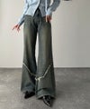 Classical Elf【mily bilet】ヴィンテージライクな脚盛れデニム♪ウエスタンライクフリンジダメージフレアジーンズ商品サムネイル-16