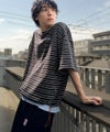 Classical Elf 《JaVaジャバコラボ》【抗菌防臭機能付き】配色裾ドローコード付き 綿100％マルチボーダーTシャツ（オーバーサイズ） 商品サムネイル-7