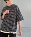 Classical Elf 《JaVaジャバコラボ》【抗菌防臭機能付き】配色裾ドローコード付き 綿100％マルチボーダーTシャツ（オーバーサイズ） 商品サムネイル-10