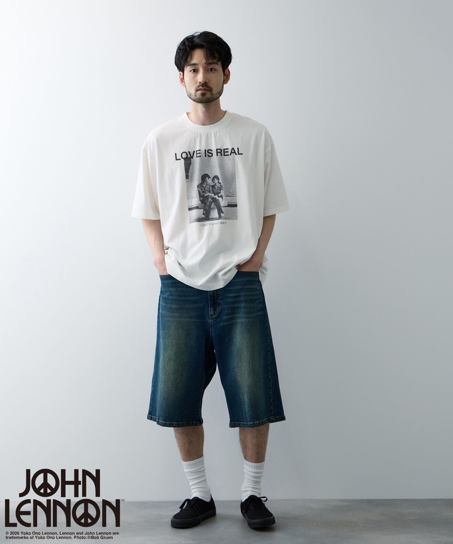 ジョンレノン フォトプリント ルーズシルエット クルーネックTシャツ
