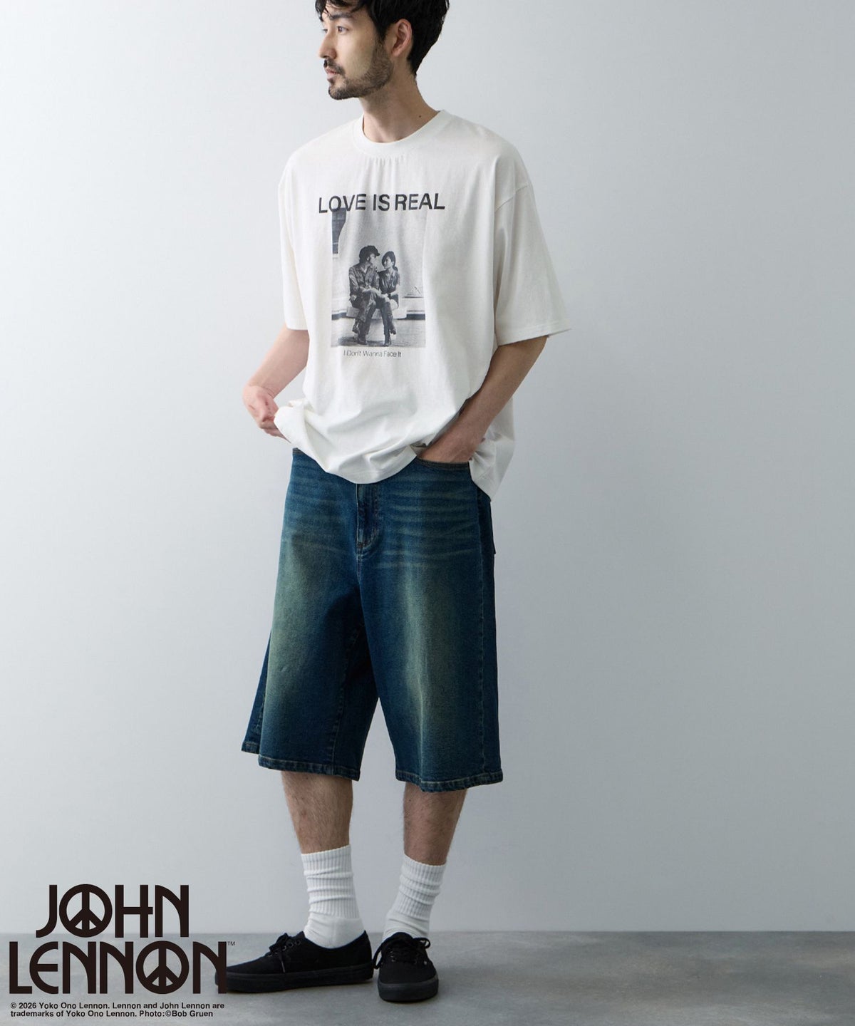 ジョンレノン フォトプリント ルーズシルエット クルーネックTシャツ メンズ メール便 対応商品