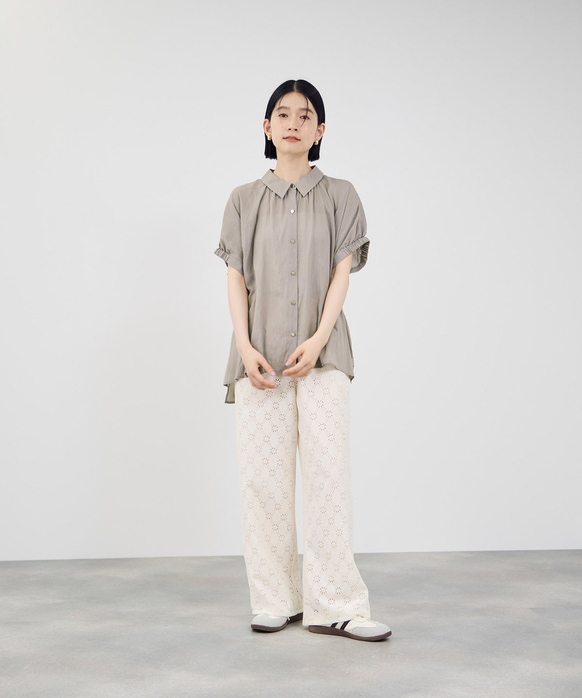 Idnes シアーギャザーブラウス レディース