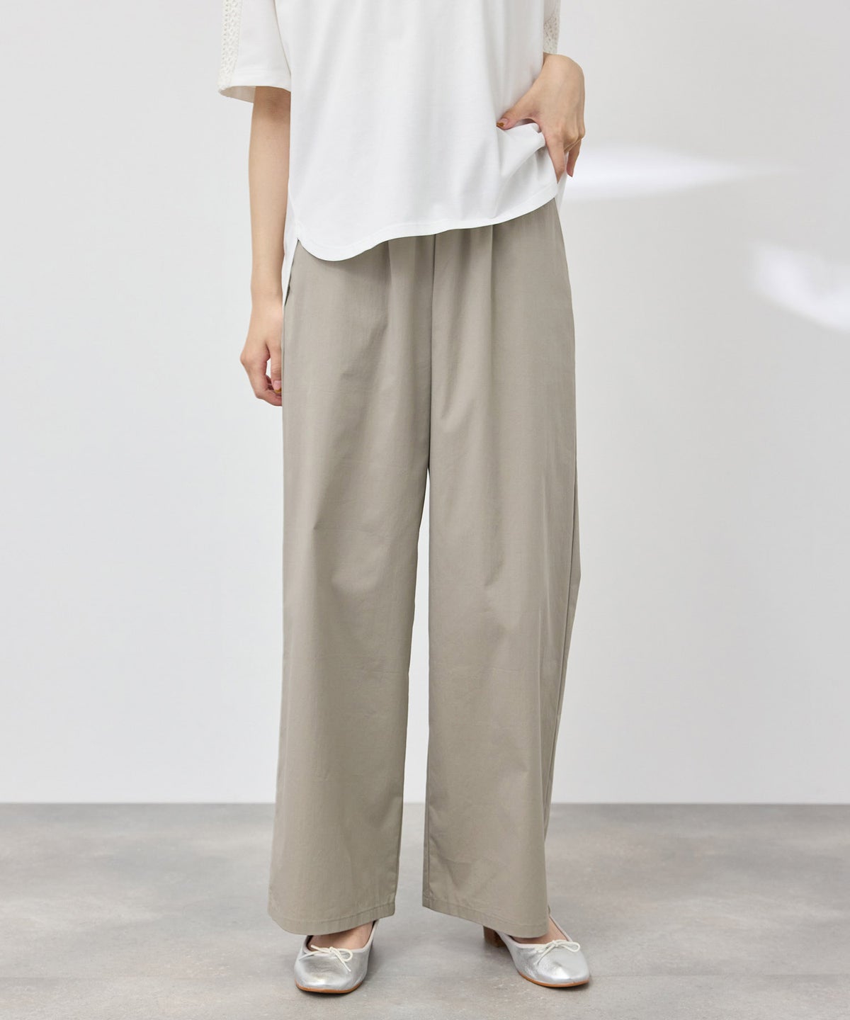 [期間限定価格]NAVY SARARI 冷感ストレッチ ドロスト イージーパンツ レディース