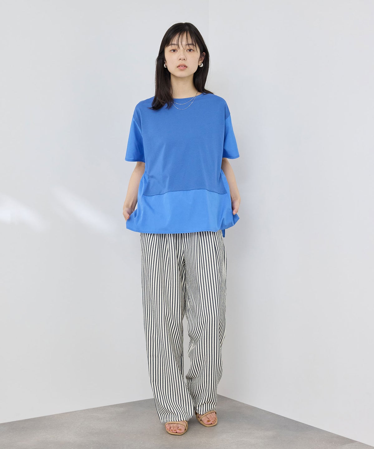  [期間限定価格]NAVY SARARI サッカーストライプイージーパンツ レディース